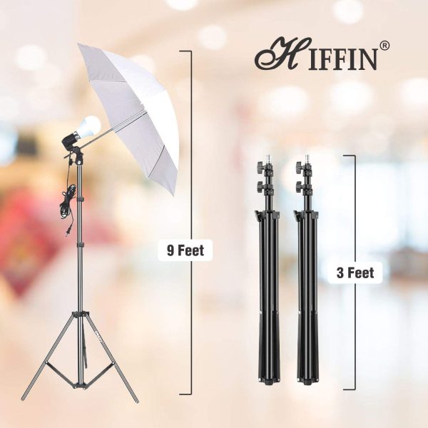 HIFFIN E27 Studio Single Holder Umbrella Lighting Kit for Photography Umbrella White + Light Stand 9Ft and Bulb Holder Kit Set of 2 Daylight Umbrella Continuous & Professional Lighting - Image 2