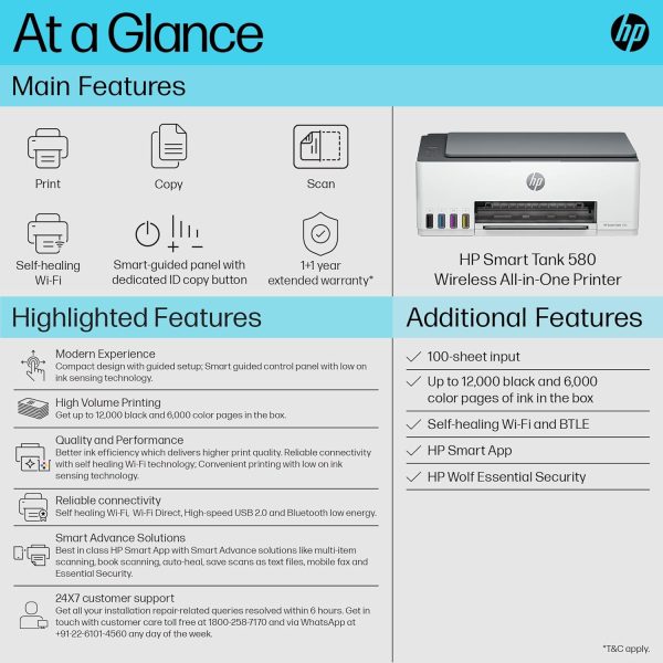 HP Smart Tank 580 All-in-One WiFi Colour Wireless Solid Ink Printer | 1 Extra Black Ink Bottle | 1+1 Year Extended Warranty with PHA Coverage | Up to 8000 Black & 6000 Colour Prints - Image 3